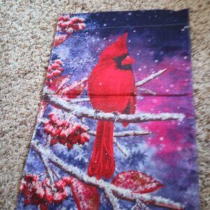 Winter cardinal garden flag